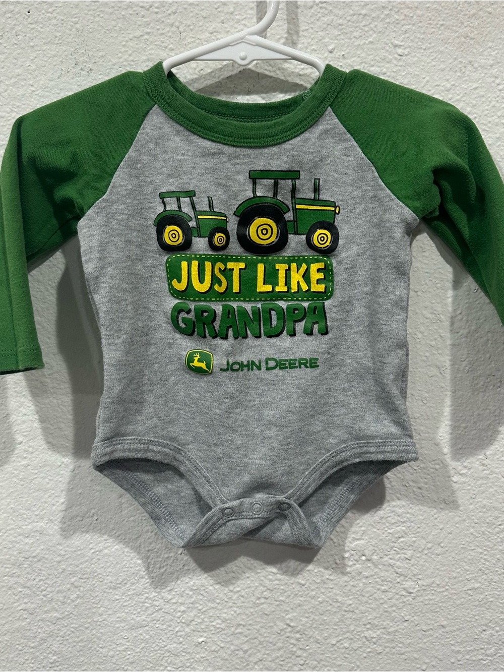 John Deere Gray Bodysuit with Green Trim and Yellow Logo